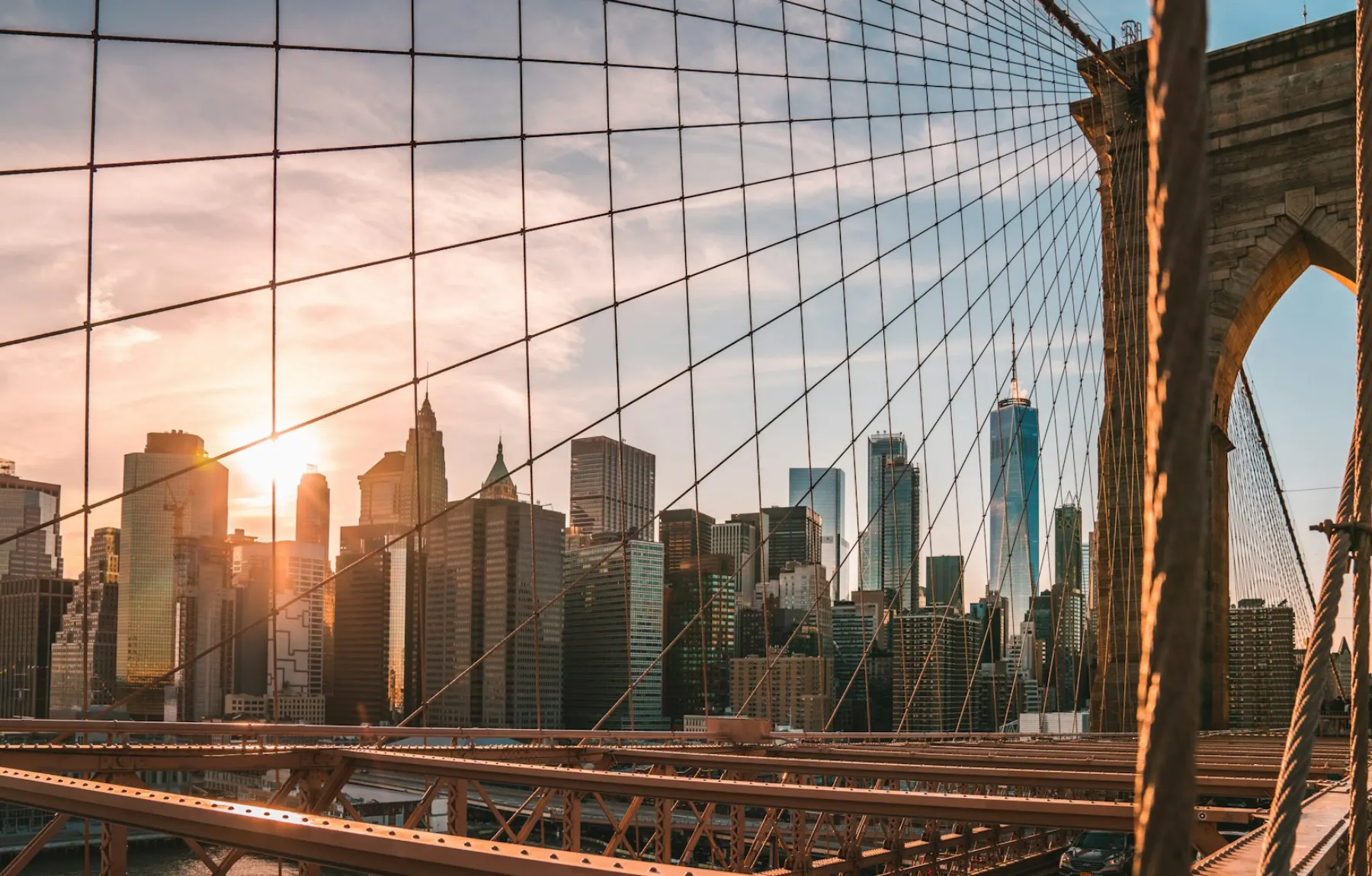 Brooklyn Bridge cables above lower Manhattan