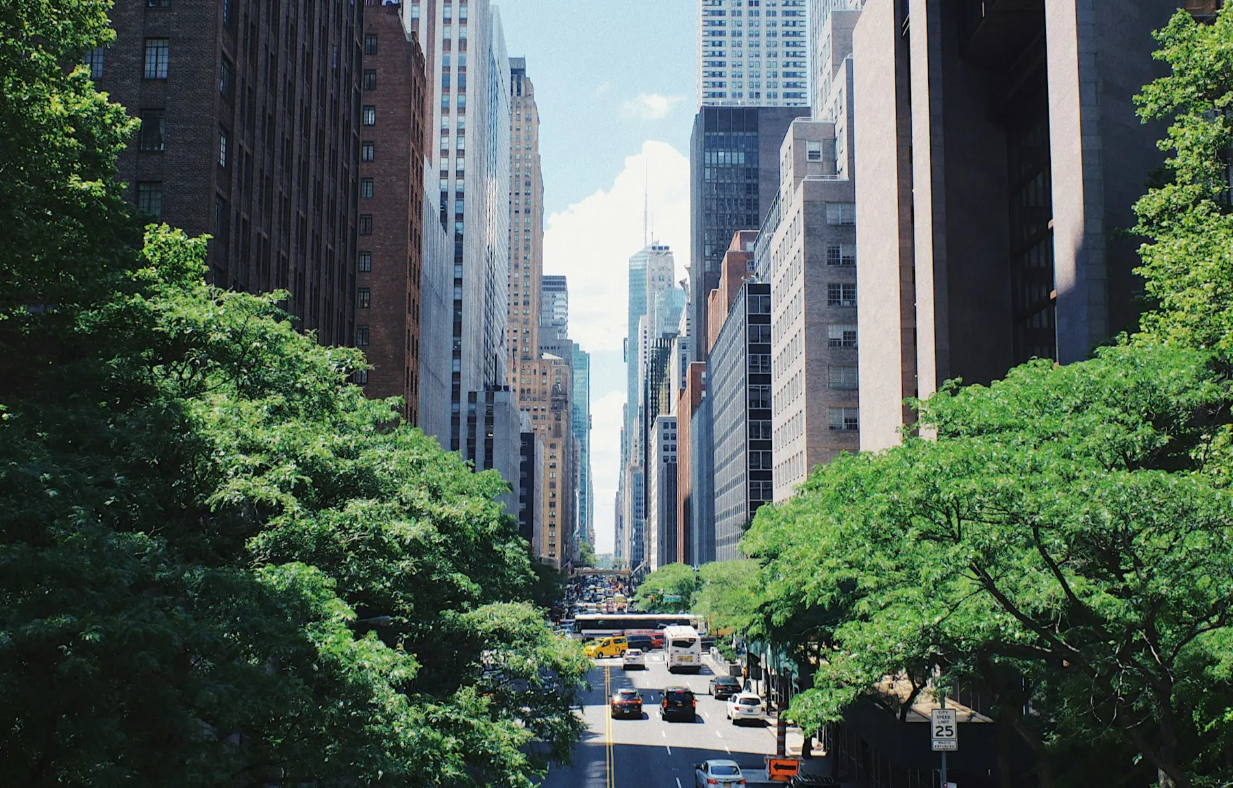 Looking up a midtown Manhattan avenue